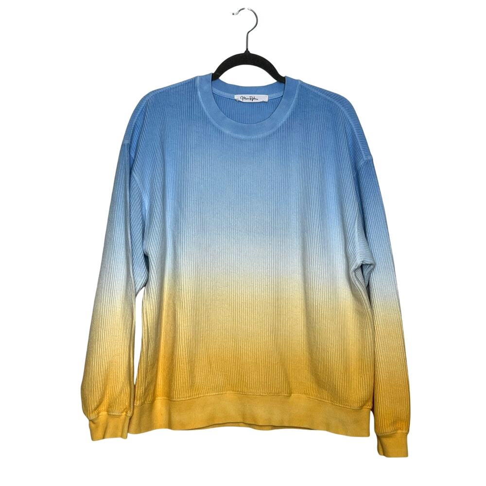 Moon Ryder Small Corded Crewneck Sweatshirt Blue Yellow Cotton Long Sleeve